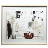 Abstract Contemporary Mixed Media Painting | Framed abstract mixed media work in shades of white, br