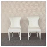 (2pc) PAIR SILHOUETTE SIDE CHAIRS | Upholstered silhouette chairs with eggshell linen textured fabri