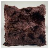 Dark Brown Suri Alpaca Decorative Square Pillow | With baby alpaca on back. Pillow fill is 95% water