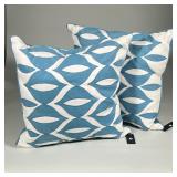 (2pc) Matching Blue And White Throw Pillows | Cotton woven material with geometric-shaped pattern. Z