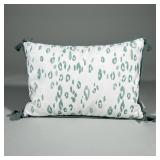 Small Aqua Outdoor Decorative Pillow By Lacefield | White with aqua spheres and knit trim/tassels ar