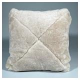 Animal Fur Square Decorative Pillow | Beige/Taupe fur with hide. Large “X” pattern on top and back f