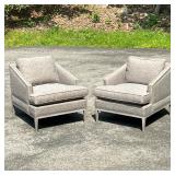 (2pc) PAIR VANGUARD ARMCHAIRS | Pair of upholstered Vanguard armchairs with clean lines and neutral 