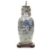 JAPANESE / CHINESE PAINTED SCENIC LAMP | Porcelain vase with enameled and gilt decoration of figures