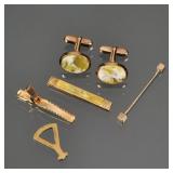 (6pc) Gold Tone Cufflinks & Misc Dressing Items | Including a pair of gold tone cufflinks each set w