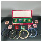 CHINOISERIE JEWELRY & BANGLES | Group including colorful cloisonné bracelets, pendants, and lockets;
