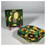 (2pc) JAPANESE FLORAL CERAMIC DISHES | Including: floral ceramic hexagonal bowl and a Gennai square 