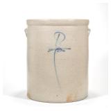 ANTIQUE AMERICAN GLAZED CROCK | Vintage glazed crock with blue marking, straight sides Dimensions: h