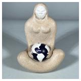 MARSHA GOMEZ SIGNED CERAMIC FIGURE | Madre del Mundo” ceramic figure depicting a woman holding a glo