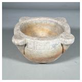 Large Carved Stone Mortar with Inscriptions | Solid stone carved pestle with four sides, each with c