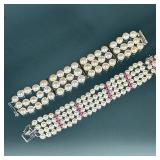 (2pc) 14K GOLD & PEARL BRACELETS | 9.5mm pearl bracelet with 14K gold clasp and mounted diamond simu