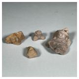 (4pc) Pre-Columbian Carved Stone Head Fragments | Four fragmentary Pre-Columbian carved stone pieces
