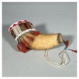 Quilled & Beaded Decorative Horn | Horn decorated with quillwork, beadwork, decorative tassels, and 