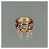 Gold-Tone Basket Weave & Black Enamel Ring | Domed basket weave ring in gold-tone metal with black e