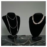 (8pc) STERLING SILVER NECKLACES | Including: herringbone link necklace (0.3 ozt), collar necklace wi