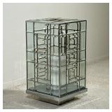 Artsy Glass Panel Candle Holder on Steel Base | Rectangular glass-paneled candle holder with geometr