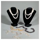 (6pc) GOLD CLASP & PEARL JEWELRY | Six pearl necklaces including two freshwater pearl necklaces with