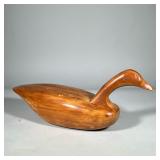 CARVED WOOD DUCK DECOY | Large carved wood duck decoy with felt bottom and removable head. Natural w