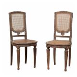 (2pc) Louis XVI-Style Cane Ballroom Chairs | Set of 2 Louis XVI-style dining chairs crafted from wal