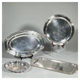 (4pc) Mixed Silverplate Platters & Bowl | Four silverplate serving pieces including one large rectan