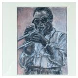 AMERICAN SCHOOL (20th Century) JAZZ ART | Trumpet Player. Crayon on paper with wax finish . 5.75 x 7