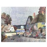Ernest Boye Uden (1911-1986) FOIL ART | English Cottage. Foil art print. 11.5 x 15.5 in. sight. Sign