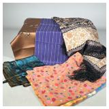 (5pc) Mixed Colorful Silk Scarves | Lot of five silk scarves in assorted colors and designs, includi