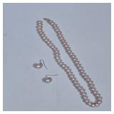 (3pc) 14K Gold & Pink Pearl Necklace & Earrings | Jewelry set including a pearl necklace with 7mm pi