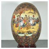 Monumental Asian Ceramic Egg on Stand | Large Asian ceramic egg decorated with figural scenes, flora