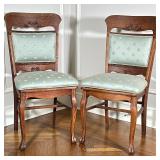 (2pc) Side Chairs with Upholstered Seats - "Bee" Pattern | Pair of antique (likely 19th century) car