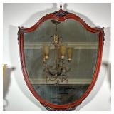 Mahogany Shield-Shaped Wall Mirror | Antique (1930s) carved mahogany shield-shaped wall mirror with 
