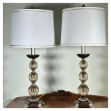 (2pc) Stacked Crystal Sphere Table Lamps | Vintage table lamps, featuring elegant lampposts composed