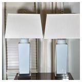 (2pc) Light Blue Ceramic Crackle Table Lamps | Pair of large table lamps featuring a glossy light bl