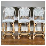 (3pc) Serena & Lily Rattan Counter Stools | Three Serena and Lily (Sausalito, California) "Riviera" 