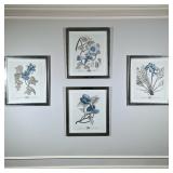 (4pc) Trowbridge Gallery - "Imperial Flowers in Blue & Grey" | Set of four “Imperial Flowers in Blue