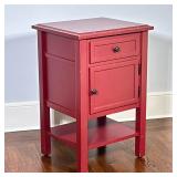 Two-Drawer Painted Side Table - Cranberry | Wooden side table painted red with flat top, one drawer 