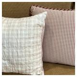(2pc) Throw Pillows - Gingham & Plaid | Two square throw pillows, one with red and green gingham pat