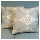 (2pc) Throw Pillows - Light Blue Floral | Two square reversible throw pillows in light blue fabric w