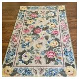 Needlepoint Floral Area Rug | Vintage French-style needlepoint area rug with multicolor floral detai
