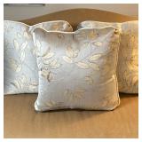 (3pc) Throw Pillows - Gold Leaves | Three custom-made light blue silk throw pillows featuring a shin