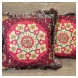 (2pc) Throw Pillows - Red Geometric Pattern 1/2 | Two square throw pillows with geometric pattern an