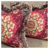 (2pc) Throw Pillows - Red Geometric Pillows 2/2 | Two square throw pillows with geometric pattern an