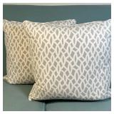 (2pc) Throw Pillows - Chainlink 1/2 | Two custom-made light blue and white throw pillows featuring a