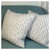 (2pc) Throw Pillows - Chainlink 2/2 | Two custom-made light blue and white throw pillows featuring a
