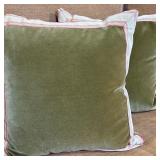 (2pc) Throw Pillows - Green Velvet 2/2 | Two square reversible throw pillows with green velvet fabri