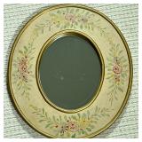 Hand-Painted Oval Wall Mirror | Vintage-style oval wall mirror with a hand-painted floral design on 