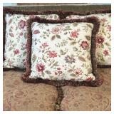 (3pc) Throw Pillows - Red & White Florals | Three square reversible throw pillows with red floral mo