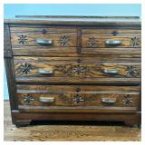 Four-Drawer Oak Dresser | Vintage (early 20th century) oak dresser with a rich dark finish, floral c