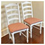 (2pc) Farmhouse Style Ladder-Back Chairs | Vintage farmhouse-style ladder-back wooden chairs, painte