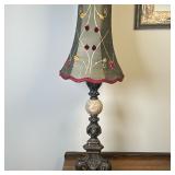 Bronze & Marble Sphere Table Lamp | Vintage bronze and marble table lamp with an ornately carved bas